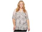 Calvin Klein Plus Plus Size Printed Roll Sleeve Blouse (blush Multi) Women's Blouse