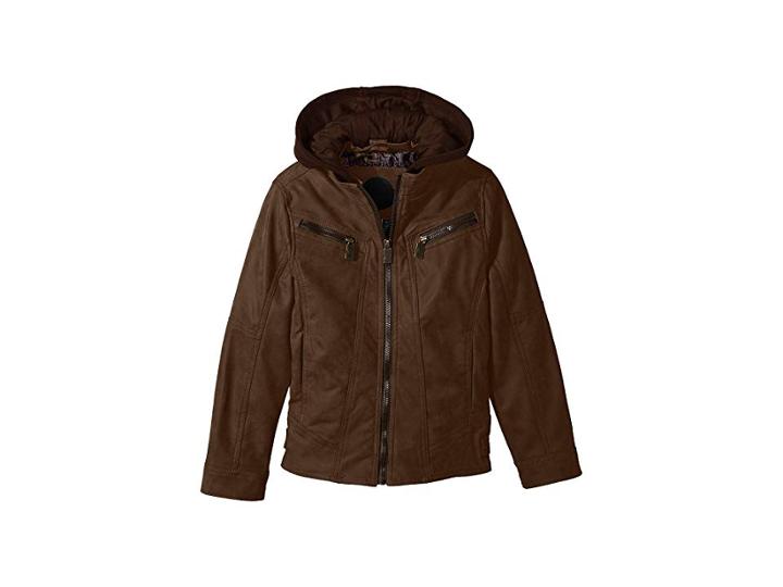 Urban Republic Kids Reeves Pu Suede Biker Jacket W/ Fleece Hoodie (toddler) (brown) Boy's Coat