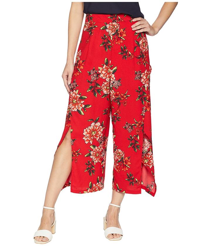 Romeo & Juliet Couture Slit Front Floral Pants (red Multi) Women's Casual Pants