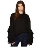 J.o.a. Ruffle Sleeve Knit Top (black) Women's Long Sleeve Pullover