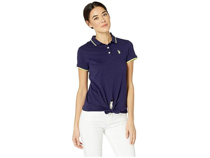 U.s. Polo Assn. Tie Front Polo Shirt (midnight Blue) Women's Clothing