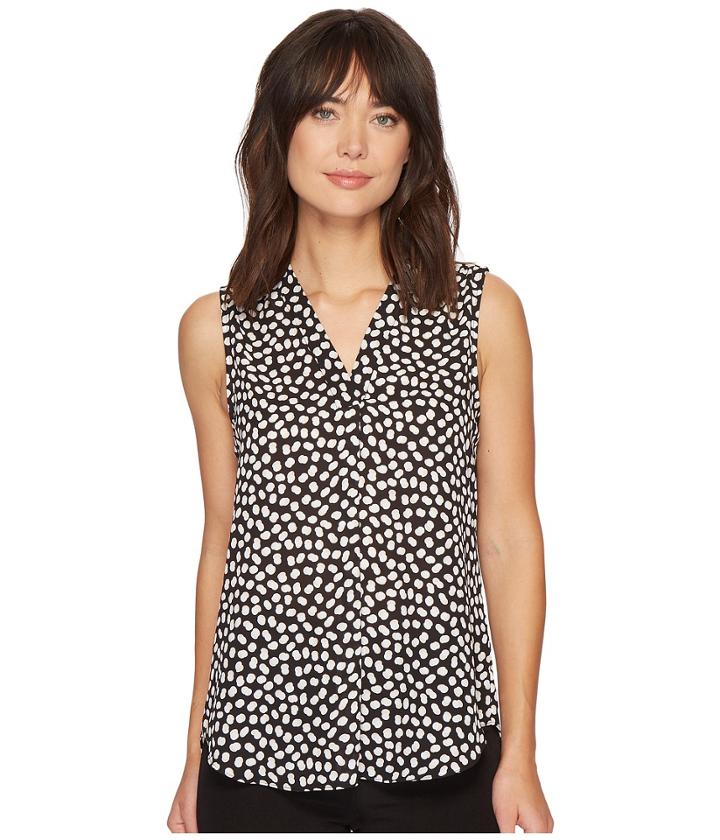 Vince Camuto Sleeveless V-neck Multi Dots Blouse (rich Black) Women's Blouse