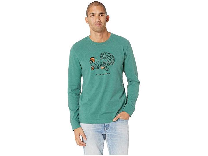 Life Is Good Turkey Run Crusher Long Sleeve T-shirt (heather Forest Green) Men's T Shirt