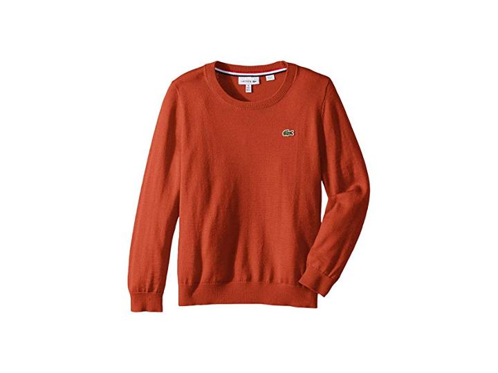 Lacoste Kids Long Sleeve Crewneck Sweater (toddler/little Kids/big Kids) (lighthouse Red) Boy's Sweater