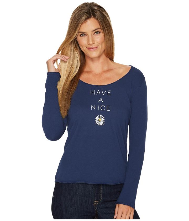 Life Is Good Nice Daisy Long Sleeve Smooth Tee (darkest Blue) Women's Long Sleeve Pullover