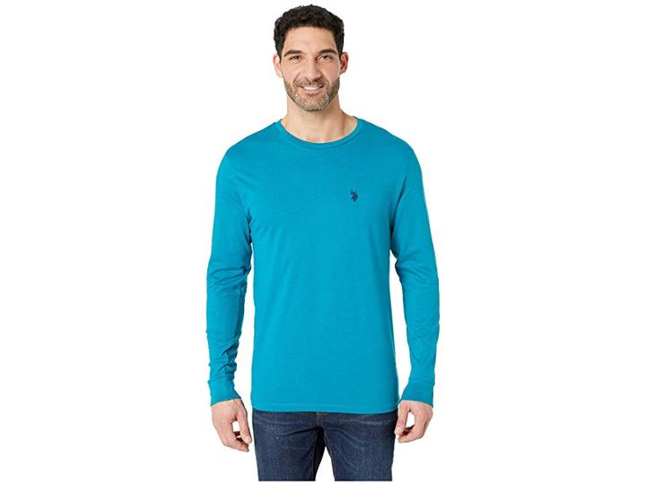 U.s. Polo Assn. Long Sleeve Crew Neck T-shirt (shocking Peacock) Men's T Shirt