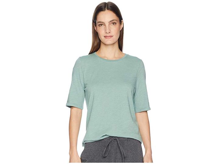 Eileen Fisher Slubby Organic Cotton Jersey Round Neck Elbow Sleeve Top (elm) Women's Clothing