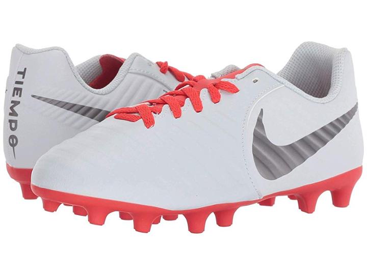 Nike Kids Jr. Legend 7 Club Mg Soccer (toddler/little Kid/big Kid) (pure Platinum/metallic Dark Grey/light Crimson) Kids Shoes