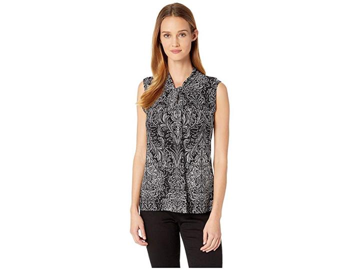 Tommy Hilfiger Printed Knot Neck Knit Top (black/ivory) Women's Clothing