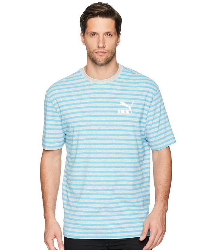 Puma Summer Breton Stripe Tee (light Gray Heather) Men's T Shirt