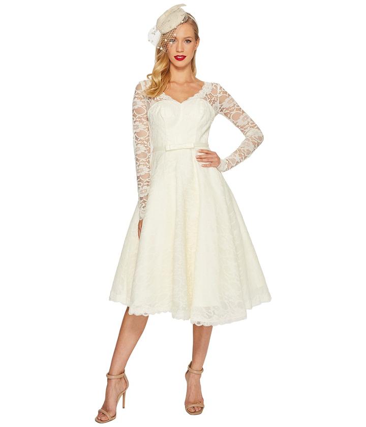 Unique Vintage Long Sleeve Martinique Swing Dress (ivory) Women's Dress