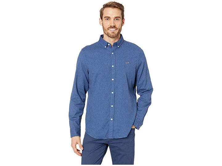 Vineyard Vines Crafts Field Slim Whale Shirt (deep Bay) Men's Clothing