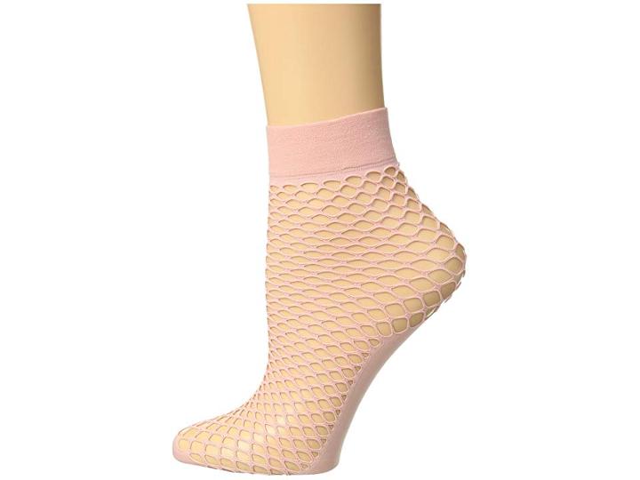 Steve Madden Fishnet Anklet With Solid Foot (rose) Women's Crew Cut Socks Shoes