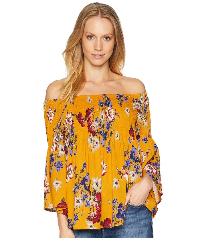 Angie Off Shoulder Top With Bell Sleeve (gold) Women's Clothing
