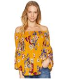 Angie Off Shoulder Top With Bell Sleeve (gold) Women's Clothing