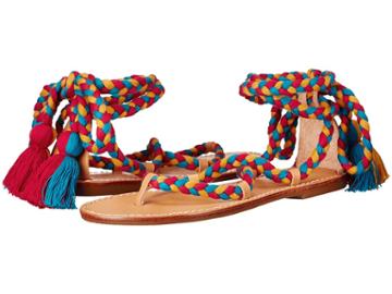 Soludos Gladiator Lace-up Sandal (red/teal/gold Cotton Laces On Leather Sole) Women's Sandals