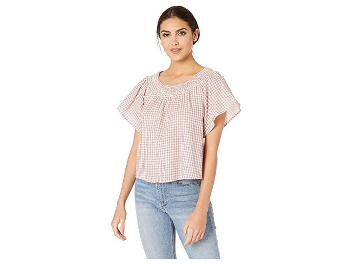 Moon River Smocked Wing Sleeve (wine Gingham) Women's Clothing