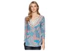 Roper 1575 Printed Ity Jersey Peasant Top (blue) Women's Clothing