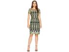 Tahari By Asl Embroidered Mesh Short Sleeve Sheath Dress (black/lemon/green) Women's Dress