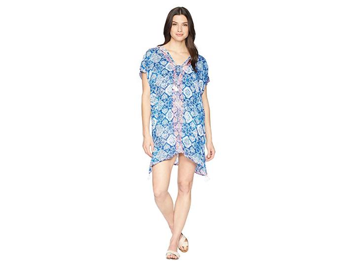 Lauren Ralph Lauren Aegean Tile Embroidered Tunic Cover-up (blue) Women's Swimwear