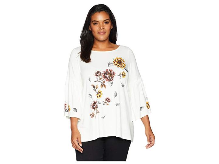 Karen Kane Plus Plus Size Printed Flare Sleeve Top (cream) Women's Clothing