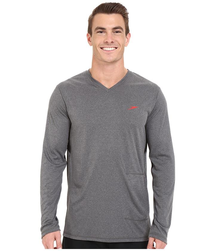 Speedo Heather Long Sleeve V-neck Swim Tee (heather Grey) Men's Swimwear