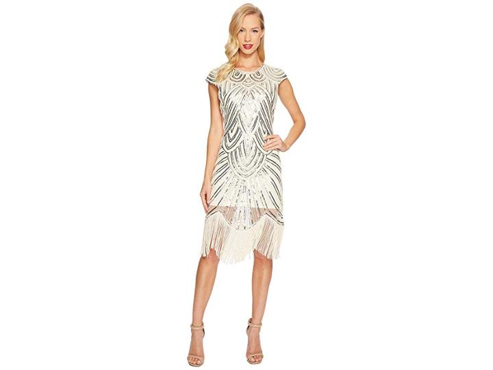 Unique Vintage Lucie Fringe Flapper Dress (cream/silver) Women's Dress