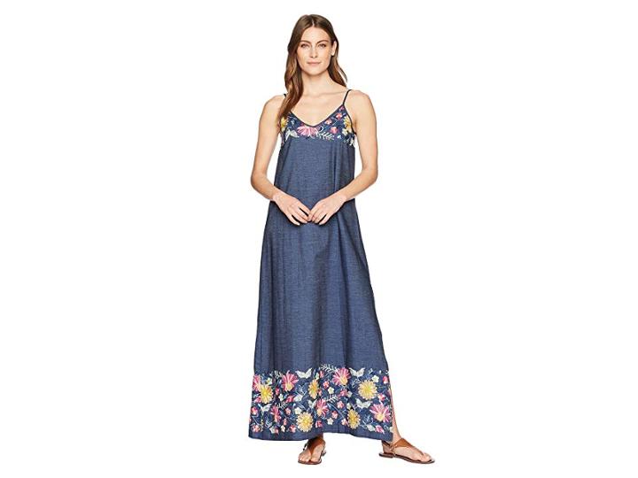 Karen Kane Embroidered Maxi Dress (denim) Women's Dress