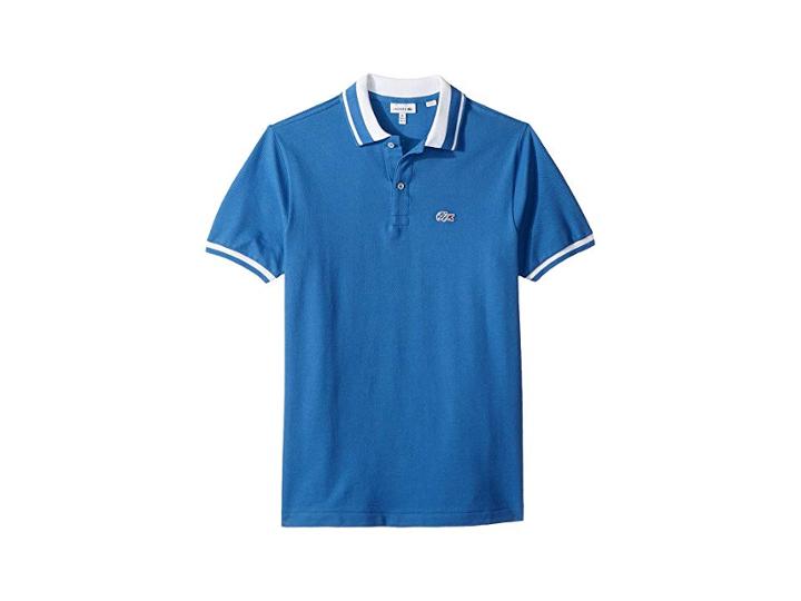 Lacoste Kids Short Sleeve Candy Stripe Croc Polo (infant/toddler/little Kids/big Kids) (wave Blue/white) Boy's Short Sleeve Pullover