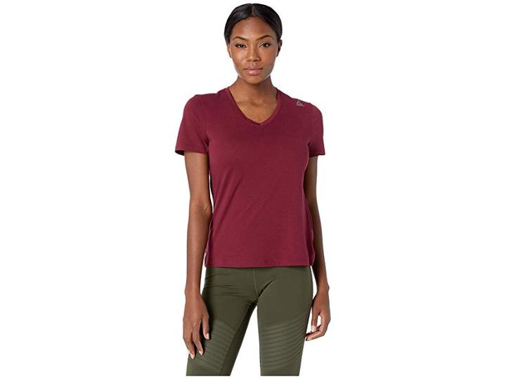 Reebok Supremium V-neck Tee (rustic Wine) Women's T Shirt