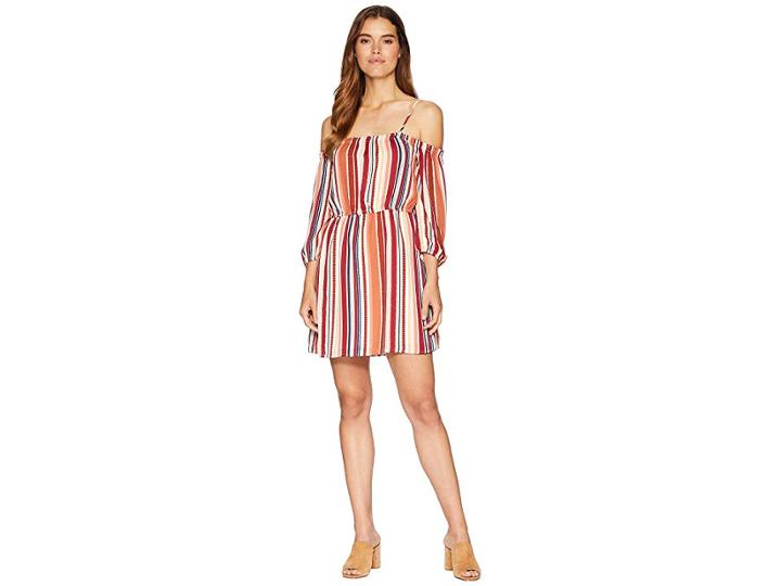 Jack By Bb Dakota Eternal Sunshine Sunset Stripe Printed Crepe De Chine Off The Shoulder Dress (ivory) Women's Dress