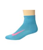 Nike Elite Run Lightweight 2.0 Quarter (light Blue Fury/hot Punch) Quarter Length Socks Shoes