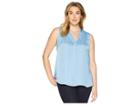 Vince Camuto Specialty Size Plus Size Sleeveless V-neck Rumple Blouse (sapphireice) Women's Blouse