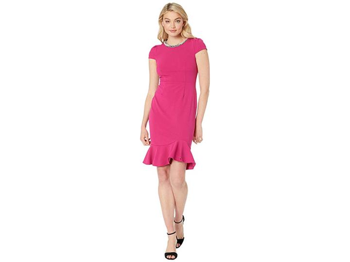 Betsey Johnson Scuba Crepe Dress With Ruffled Hem (fuchsia) Women's Dress