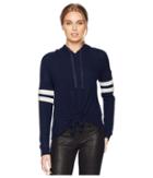 Pink Rose Oversized Drop Shoulder Long Sleeve Hooded String W/ Tie Hem (deep Indigo) Women's Sweatshirt