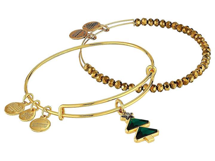 Alex And Ani Crystal Christmas Tree Bangles Set Of 2 (shiny Gold) Bracelet