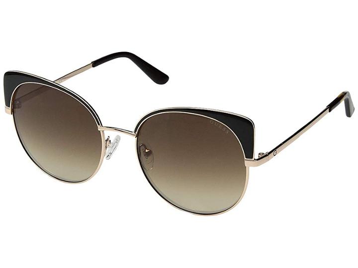 Guess Gu7599 (shiny Rose Gold/transparent Brown Epoxy/brown Grad./gold Flash) Fashion Sunglasses