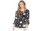 Ellen Tracy Crew Neck Top With Shirttail Hem (silhouette Blm-black) Women's Clothing