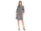 Ivanka Trump Chocker Neck Long Bell Sleeve Dress W/ Velvet Trim (glenplaid Ivory/multi) Women's Dress
