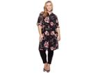 Calvin Klein Plus Plus Size Roll-up Sleeve Tunic W/ Side Slit (black/watermelon/white) Women's Short Sleeve Pullover