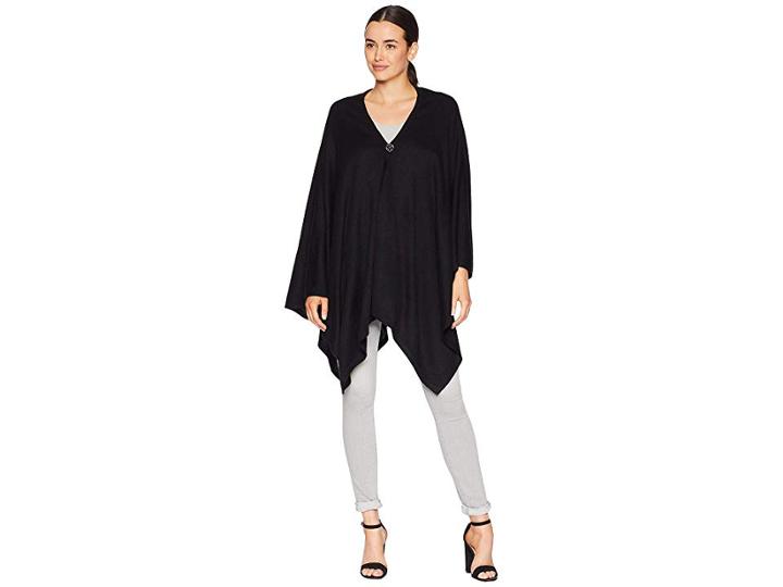 Calvin Klein Double Button Lightweight Ruana (black) Women's Clothing