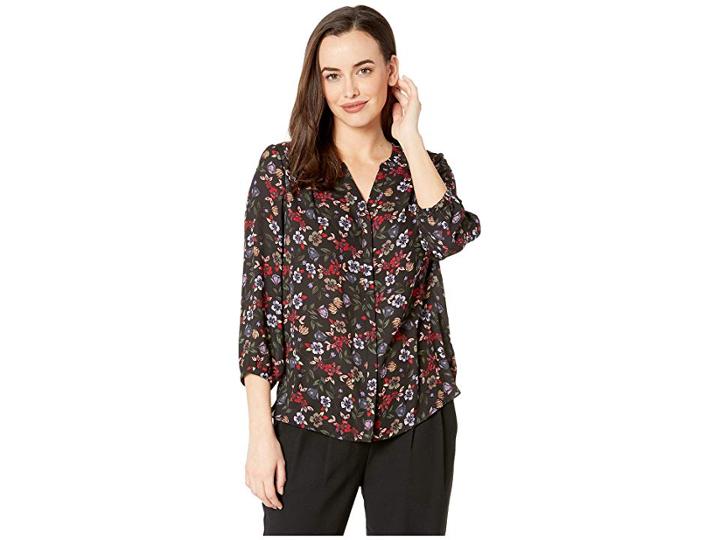 Nydj Blouse W/ Pleated Back (alpine Meadow Black) Women's Blouse