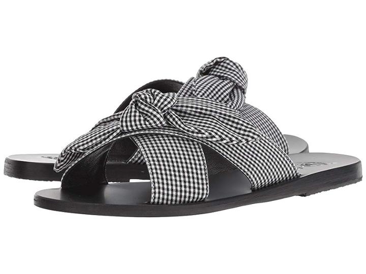 Ancient Greek Sandals Thais Bow (gingham Black Print Cotton) Women's Sandals