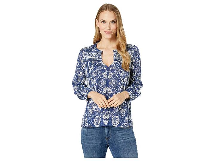 Lucky Brand Peasant Top (blue Multi) Women's Long Sleeve Pullover