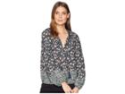 Lucky Brand All Over Floral Puff Sleeve Peasant Top (blue Multi) Women's Blouse