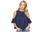 J.o.a. Cold Shoulder Top With Ruffled Sleeve (navy) Women's Clothing