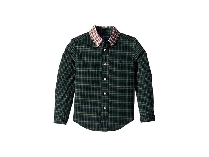 Polo Ralph Lauren Kids Tartan Cotton Poplin Shirt (toddler) (green Multi) Boy's Clothing