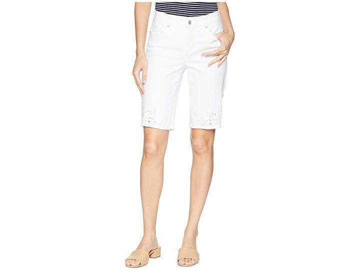 Nydj Briella Shorts W/ Eyelet Embroidery In Optic White (optic White) Women's Shorts
