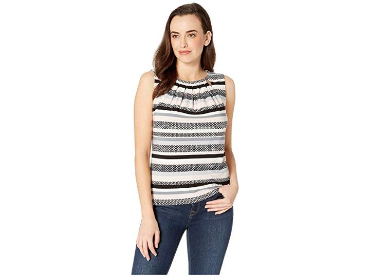 Tommy Hilfiger Printed Bead Neck Top (powder Multi) Women's Clothing