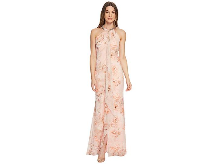 Calvin Klein Floral Maxi Cd8blp8w (peach Multi) Women's Dress